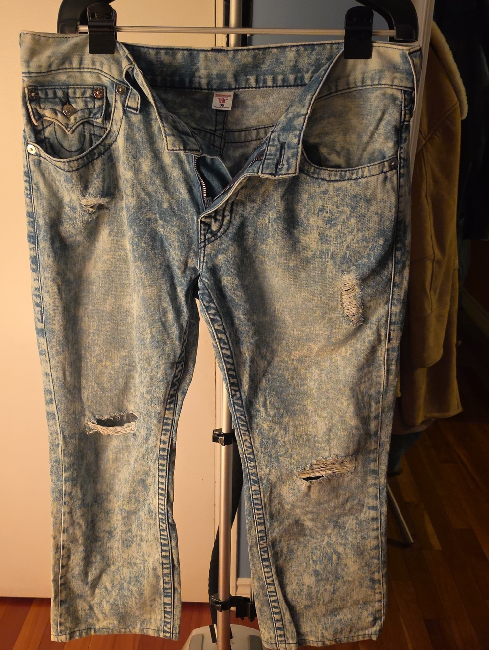 True Religion Blue Acid-Wash Distressed Jeans
